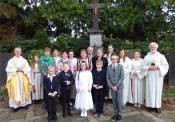 Jubilare und Kommunionkinder in Heisterbacherrott am Sonnatg